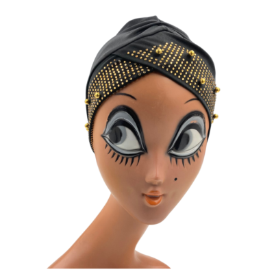 Bonnet de jour noir avec strass or