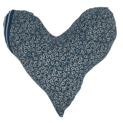Coussin Petites Fleurs Blanche sur Fond Bleu avec lignes fine