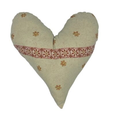 Coussin Coeur Beige motif fleur et bande de fleurs