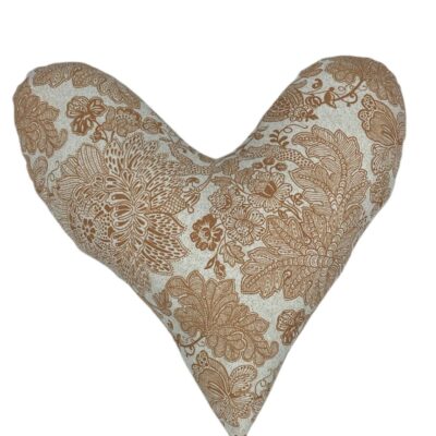 Coussin Coeur "Tapisserie"  fleur orange et crème