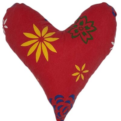 Coussin Coeur Rouge motif "fleurs colorées"