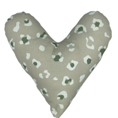 Coussin cœur léopard blanc vert