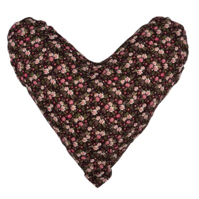 Coussin cœur fleurs rose fond marron