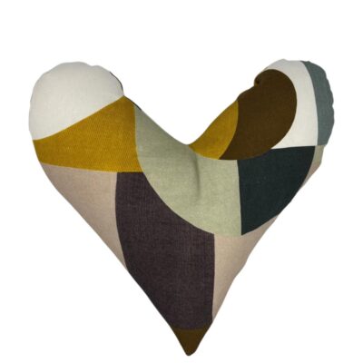 Coussin cœur motifs géométriques tons marrons Recto Verso